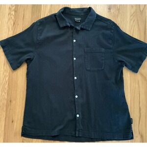 Standard Cloth Men's Textured Cotton Short Sleeve Button Up‎ Shirt Black M